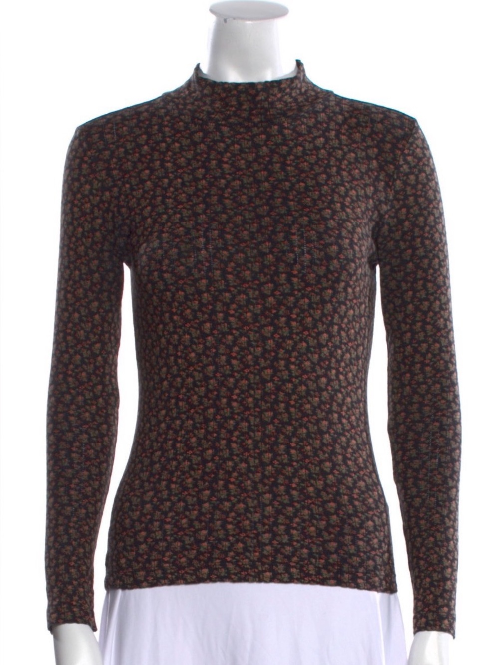 DOEN Women’s Black Floral Mock Neck Long-Sleeve Top - Size Small